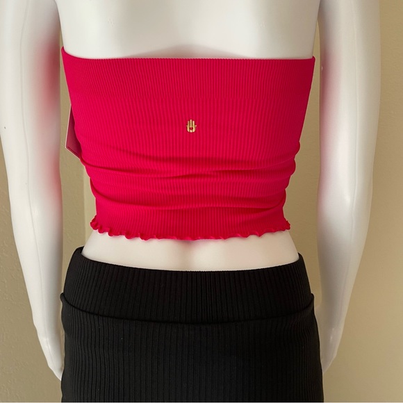 Spiritual Gangster Bright Pink Amor Bandeau Tube top with lettuce hem Size XS/S - Picture 2 of 8